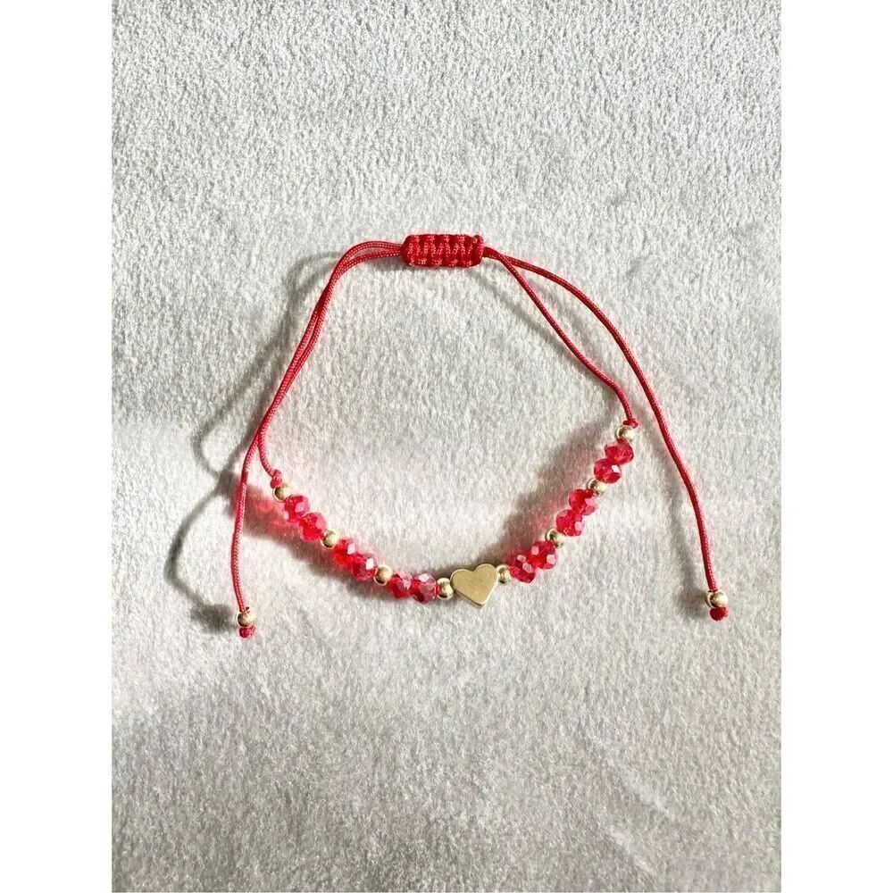 Red sparkly beaded gold heart friendship bracelet